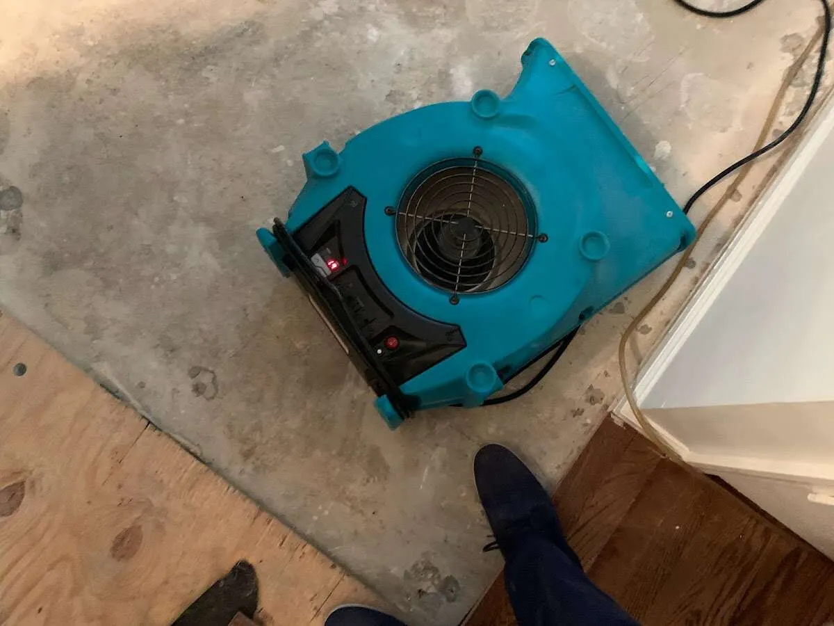 Air mover drying subfloor during Leak Detection & Repair in Aloha